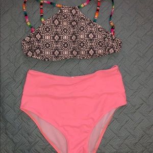 Pink high waist swim bottoms Cupshe